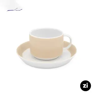 فنجان و نعلبکی چای خوری چینی زرین ZI فرم اس پاستل کرم 2 پارچه