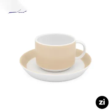 فنجان و نعلبکی چای خوری چینی زرین ZI فرم اس پاستل کرم 2 پارچه