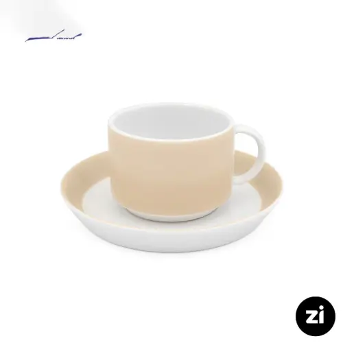 فنجان و نعلبکی چای خوری چینی زرین ZI فرم اس پاستل کرم 2 پارچه