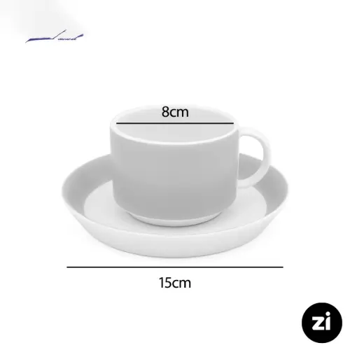 فنجان و نعلبکی چای خوری چینی زرین ZI فرم اس پاستل کرم 2 پارچه