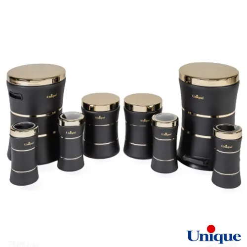 سرویس 8 پارچه کمرباریک خطی مشکی درب طلایی یونیک UN-4594
