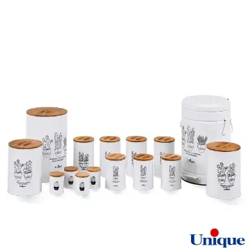سرویس آشپزخانه یونیک 15 پارچه سفید کاکتوس درب بامبو UN-8021