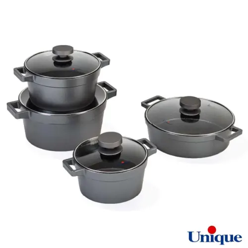 سرویس قابلمه 8 پارچه گرانیتی یونیک مدل دیاموند نقره ای UN-8501