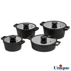 سرویس قابلمه 8 پارچه گرانیتی یونیک مدل دیاموند مشکی UN-8502 درب سیلیکونی
