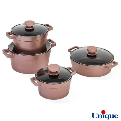 سرویس قابلمه گرانیتی 8 پارچه یونیک مدل دیاموند رزگلد UN-8505