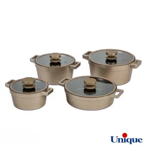 سرویس قابلمه 8 پارچه یونیک مدل دیاموند بژ UN-8506 درب سیلیکونی