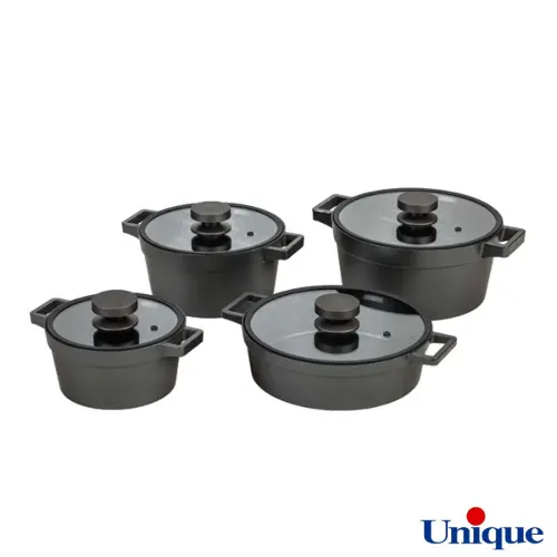 سرویس قابلمه گرانیتی 8 پارچه یونیک مدل دیاموند طوسی UN-8504 درب سیلیکونی