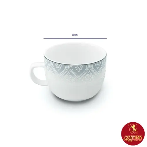 فنجان چای خوری چینی زرین کواترو طرح ادلین طوسی سایز 8