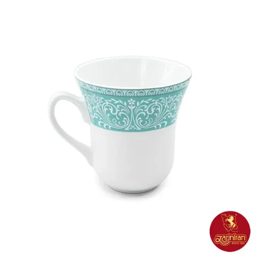 فنجان چای خوری چینی زرین شهرزاد طرح ورونا فیروزه ای سایز 8