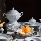 سرویس چینی یاسمن نئوکلاسیک طرح سفید 83 پارچه