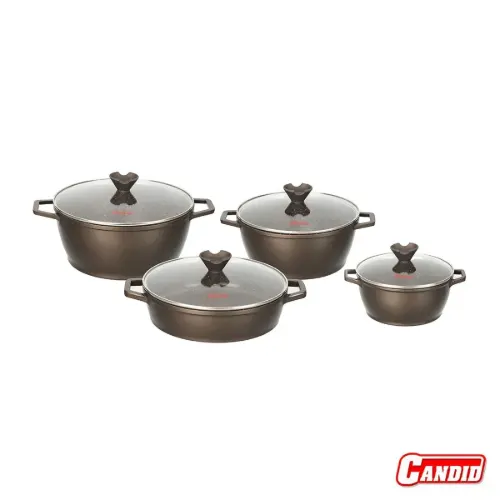سرویس قابلمه گرانیتی 8 پارچه کاندید مدل ورونا رنگ نسکافه ای