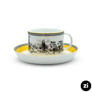 فنجان و نعلبکی چای خوری چینی زرین ZI فرم اس ویلیج 2 پارچه