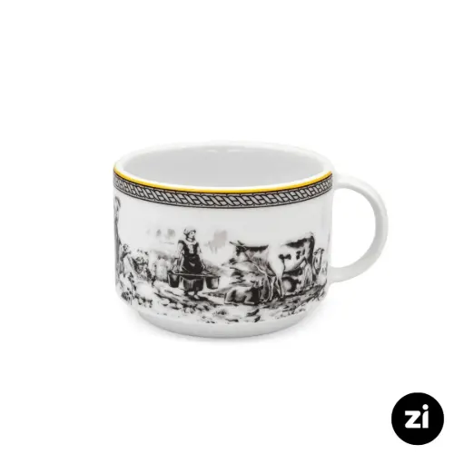 فنجان و نعلبکی چای خوری چینی زرین ZI فرم اس ویلیج 2 پارچه