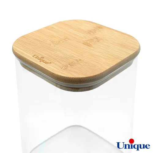 بانکه شیشه ای 17 سانتیمتر مربع درب چوبی یونیک UN-1762