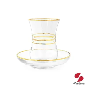 استکان نعلبکی کمر باریک طلایی پاشاباغچه 12 پارچه کد 97177