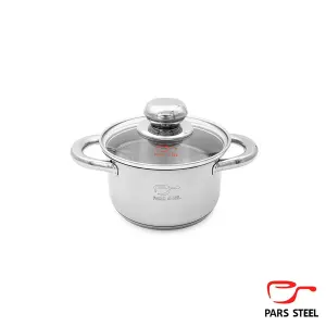 قابلمه 140 دسته فلزی (کف سه لایه) با درب پیرکس پارس استیل