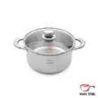 قابلمه 220 دسته فلزی (کف سه لایه) با درب پیرکس پارس استیل
