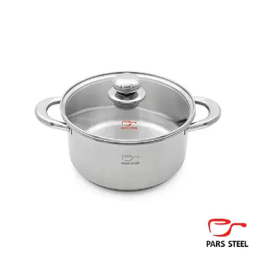 قابلمه 220 دسته فلزی (کف سه لایه) با درب پیرکس پارس استیل
