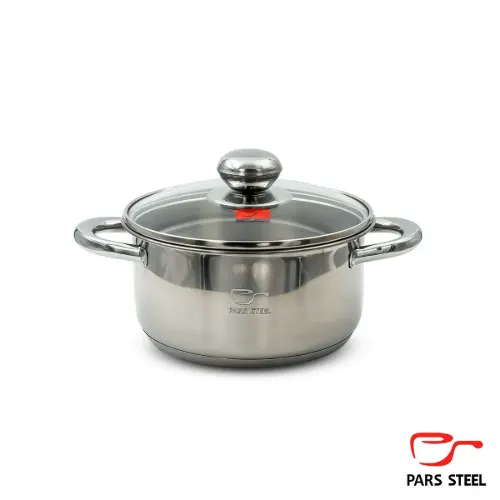 قابلمه 180 دسته فلزی (کف سه لایه) با درب پیرکس پارس استیل