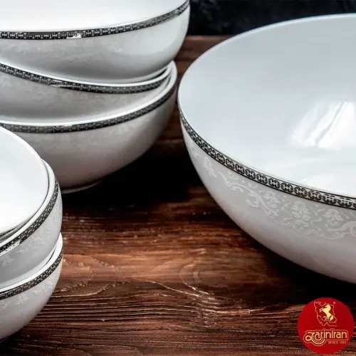 چینی زرین سرویس 13 پارچه پیاله طرح ریوا پلاتینی