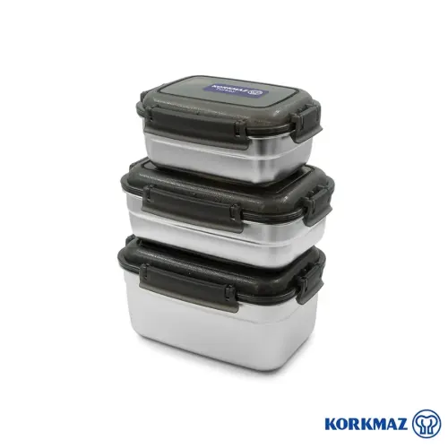لانچ باکس 3 تیکه استیل KORKMAZ