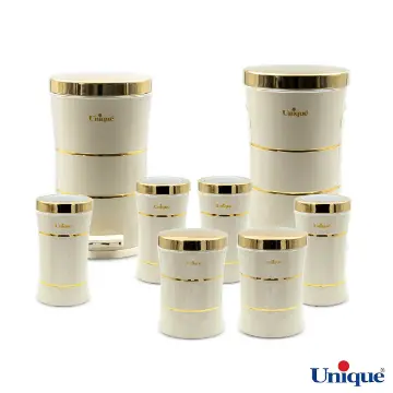 سرویس 8 پارچه کمر باریک خطی کرم درب طلایی یونیک UN-4598