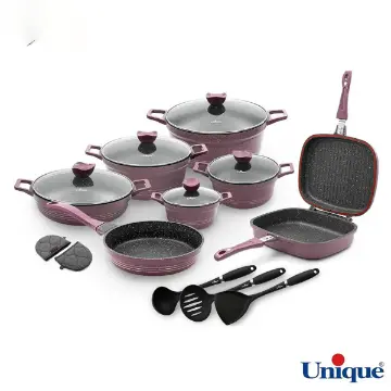 سرویس قابلمه گرانیتی یونیک 16 پارچه بادمجانی کلاسیک UN-7717