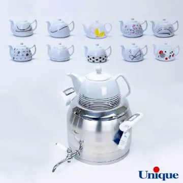 کتری استیل 5 لیتر با قوری چینی طرح ترک یونیک