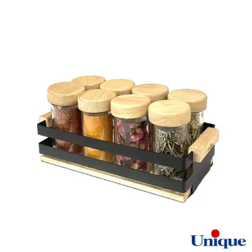 ست جا ادویه چوبی استند فلزی دو ردیفه یونیک 8 تایی UN-6160