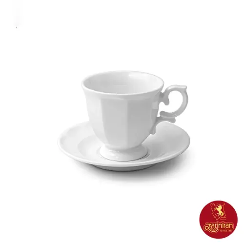 سرویس فنجان و نعلبکی قهوه 6 نفره چینی زرین - مدل نئوکلاسیک طرح سفید