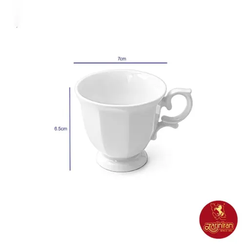 قیمت سرویس فنجان و نعلبکی قهوه 6 نفره چینی زرین - مدل نئوکلاسیک طرح سفید