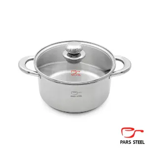 قابلمه پارس استیل کف سه لایه درب پیرکس سایز 22