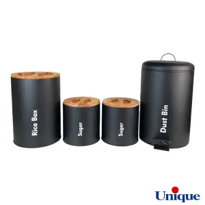 سرویس آشپزخانه یونیک 4 پارچه UN-8016 مشکی مات درب بامبو