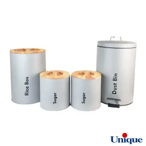 سرویس آشپزخانه یونیک 4 پارچه UN-8026 طوسی روشن درب بامبو