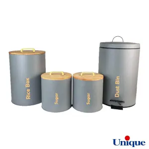 سرویس آشپزخانه یونیک 4 پارچه UN-8034 فیلی (طوسی) با درب بامبو T