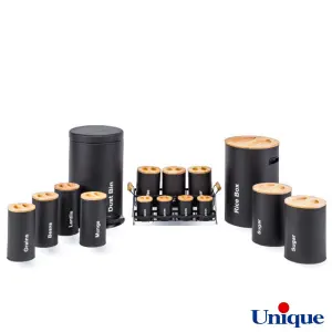 سرویس آشپزخانه یونیک 16 پارچه UN-8044 مشکی با درب بامبو