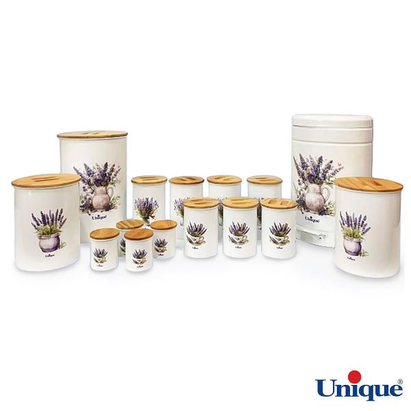 تصویر  سرویس آشپزخانه یونیک 15 پارچه سفید لوندر درب بامبو UN-8078