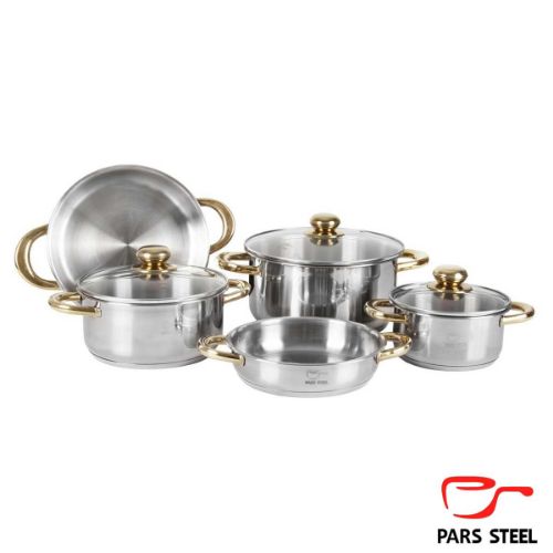 تصویر  سرویس قابلمه پارس استیل 8 پارچه دسته طلایی