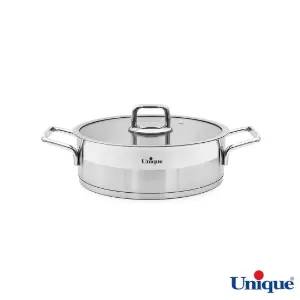 تابه استیل یونیک درب دار دو دسته مدل UN-9912 سایز 24 طرح فلت