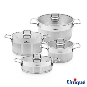 سرویس قابلمه UN-9990 یونیک 8 پارچه تمام استیل مدل فلت