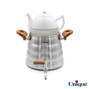 کتری و قوری یونیک UN-7250 شیر دار استیل 4 لیتری دسته چوبی