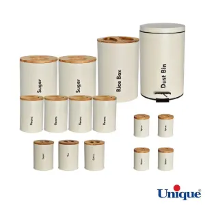 سرویس آشپزخانه یونیک 16 پارچه UN-8056 نباتی(کرم) با درب بامبو