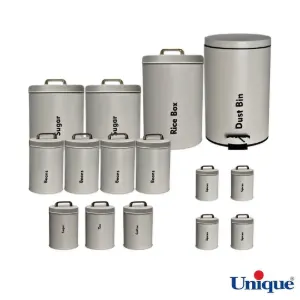 سرویس آشپزخانه یونیک 16 پارچه UN-8079 طوسی روشن با درب فلزی