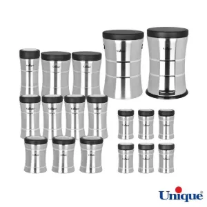 سرویس آشپزخانه 18 پارچه یونیک کمرباریک استیل با درب مشکی UN-4620