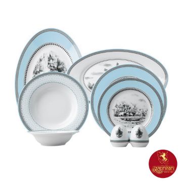 تصویر  سرویس غذاخوری ویلیج آبی چینی زرین ایتالیا اف 6 نفره 28پارچه