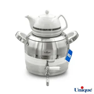 کتری استیل 5 لیتر با قوری چینی طرح ترک یونیک UN-7295 دسته کالیت نسوز