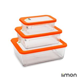 ست ظرف شیشه ای لیمون درب دار شیار دار مستطیل 6 پارچه 2100