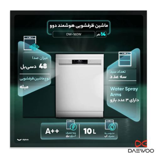 مشخصات ماشین ظرفشویی DW-160 دوو 14 نفره