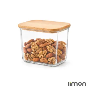 ظرف شیشه ای 920 میلی لیتر درب چوبی لیمون 2188