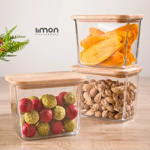 قیمت ظرف شیشه ای 920 میلی لیتر درب چوبی لیمون 2188